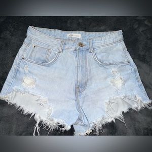 Zara light blue ripped Jean shorts